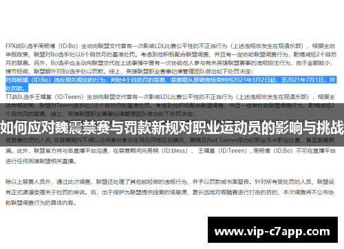 如何应对魏震禁赛与罚款新规对职业运动员的影响与挑战
